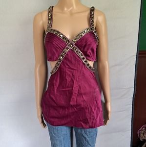 Bebe plum beaded cut out club party top